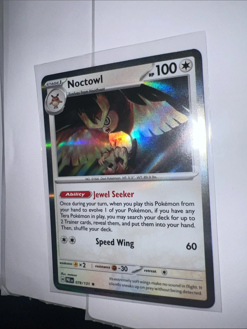Pokemon Noctowl Holographic Trading Card - White, Silver, Black